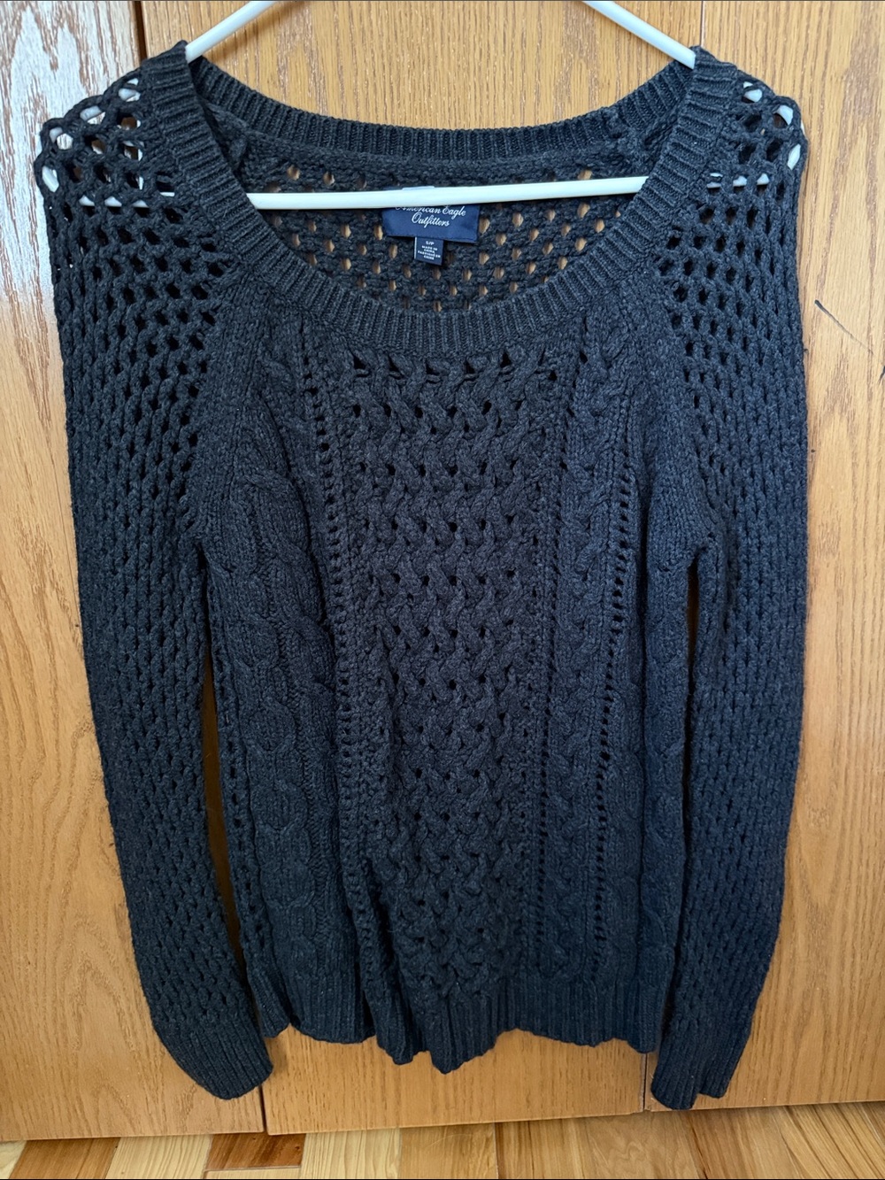 American Eagle Outfitters Black Crochet Cable Scoopneck Sweater